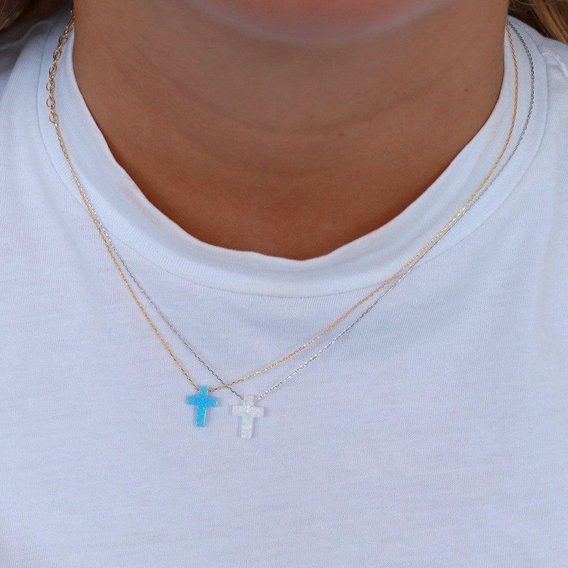 Cross blue opalite necklace
