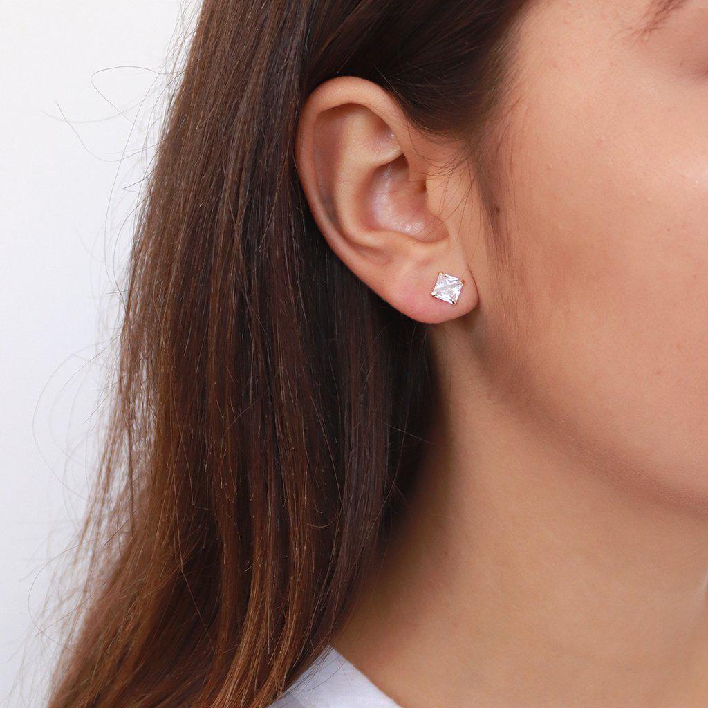 Cubic zirconia gold base large square studs | MEZI