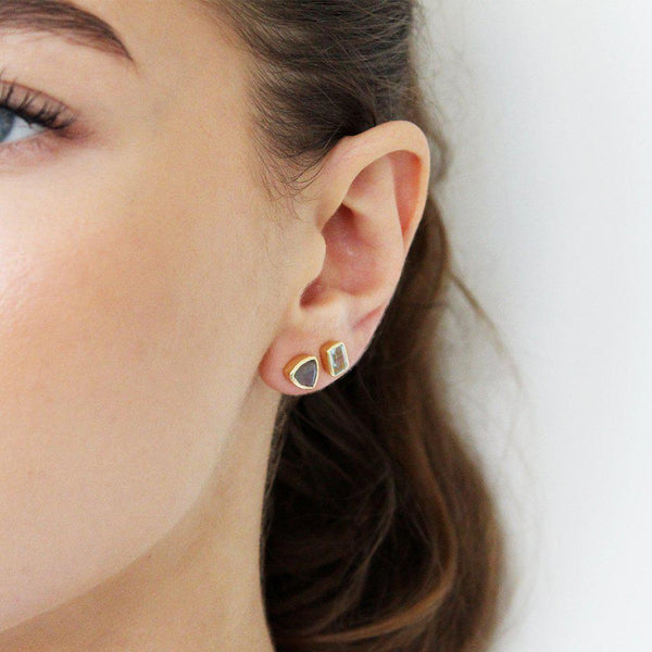 Ellie gold blue topaz semi-precious studs earrings