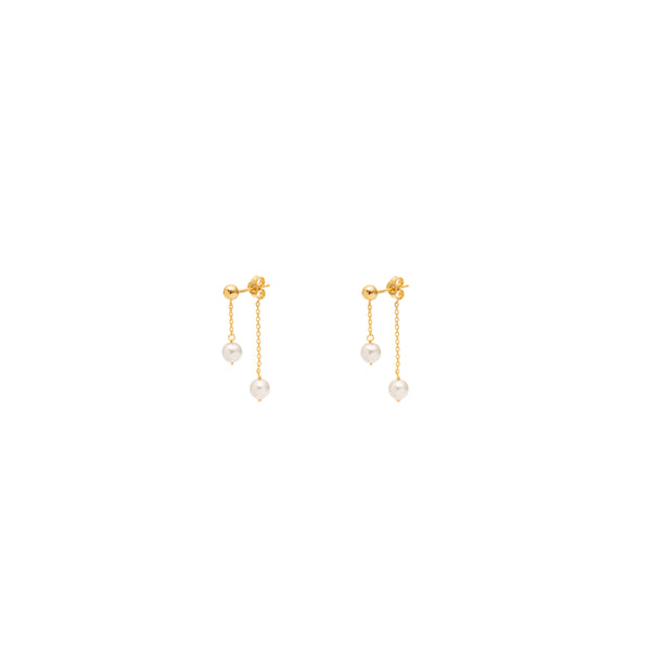 Exa pearl double chain earrings