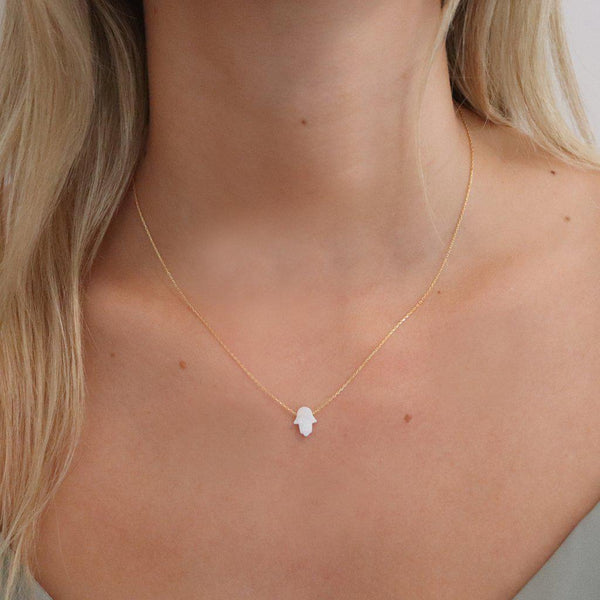 Hamsa white opalite necklace