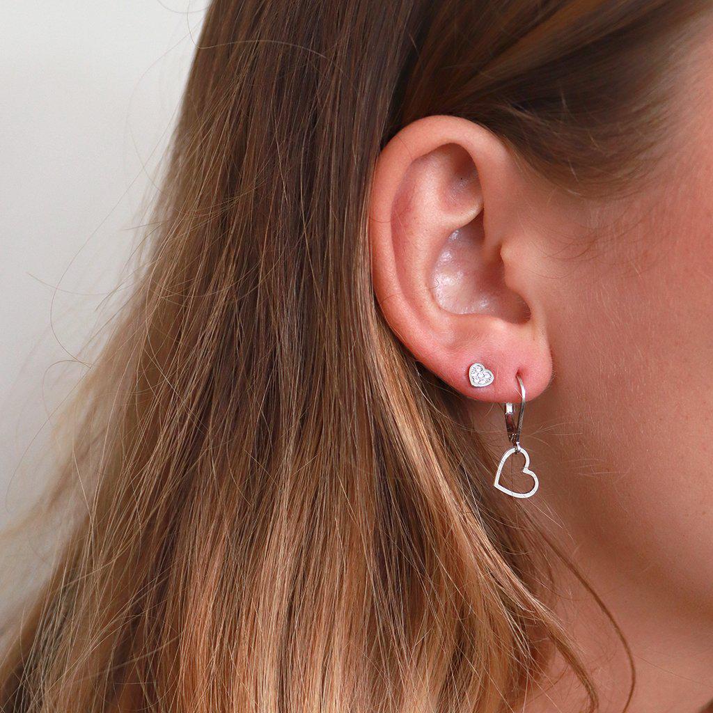 Heart shape silver crystal studs | MEZI