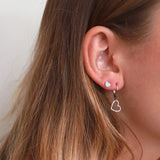 Heart shape silver crystal studs