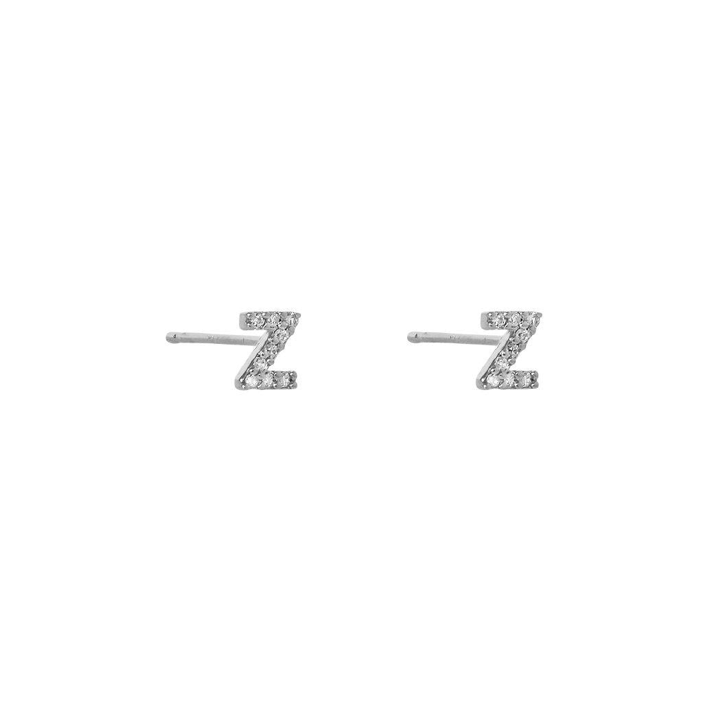 Initial silver crystal studs | MEZI