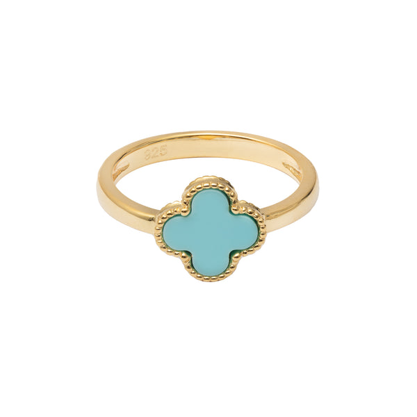 Clover turquoise 1 micron gold ring