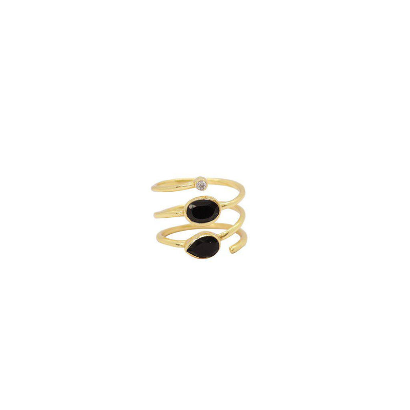 Janay 2 micron gold plated onyx and crystal ring