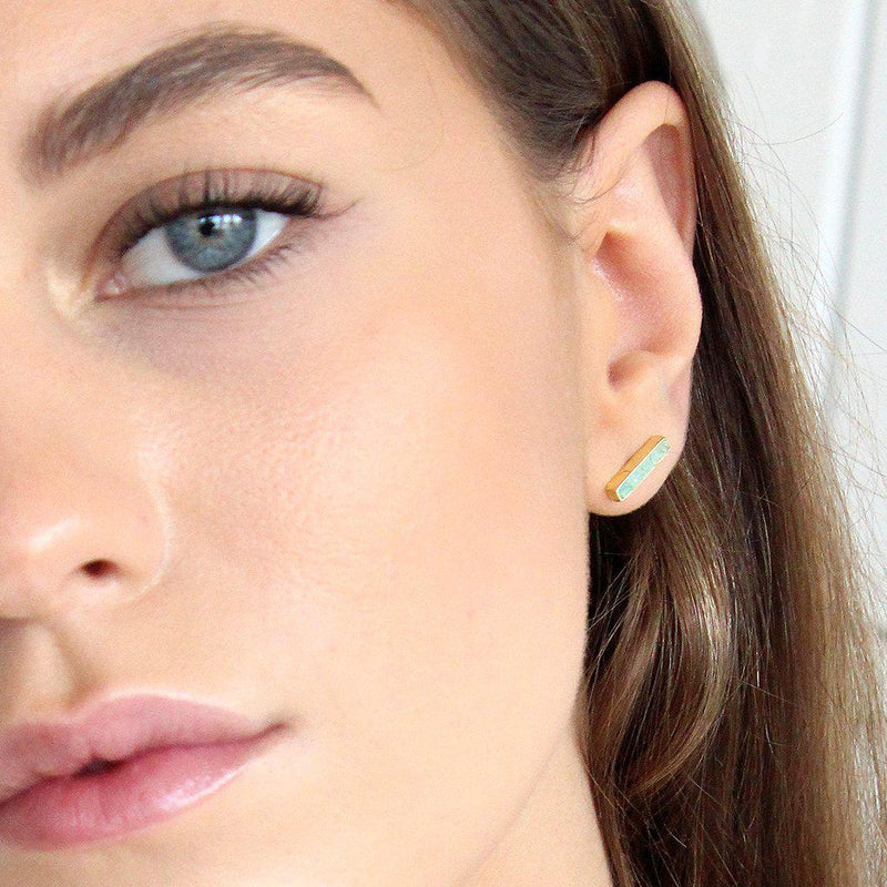 Lea semi-precious 2 micron gold studs earrings