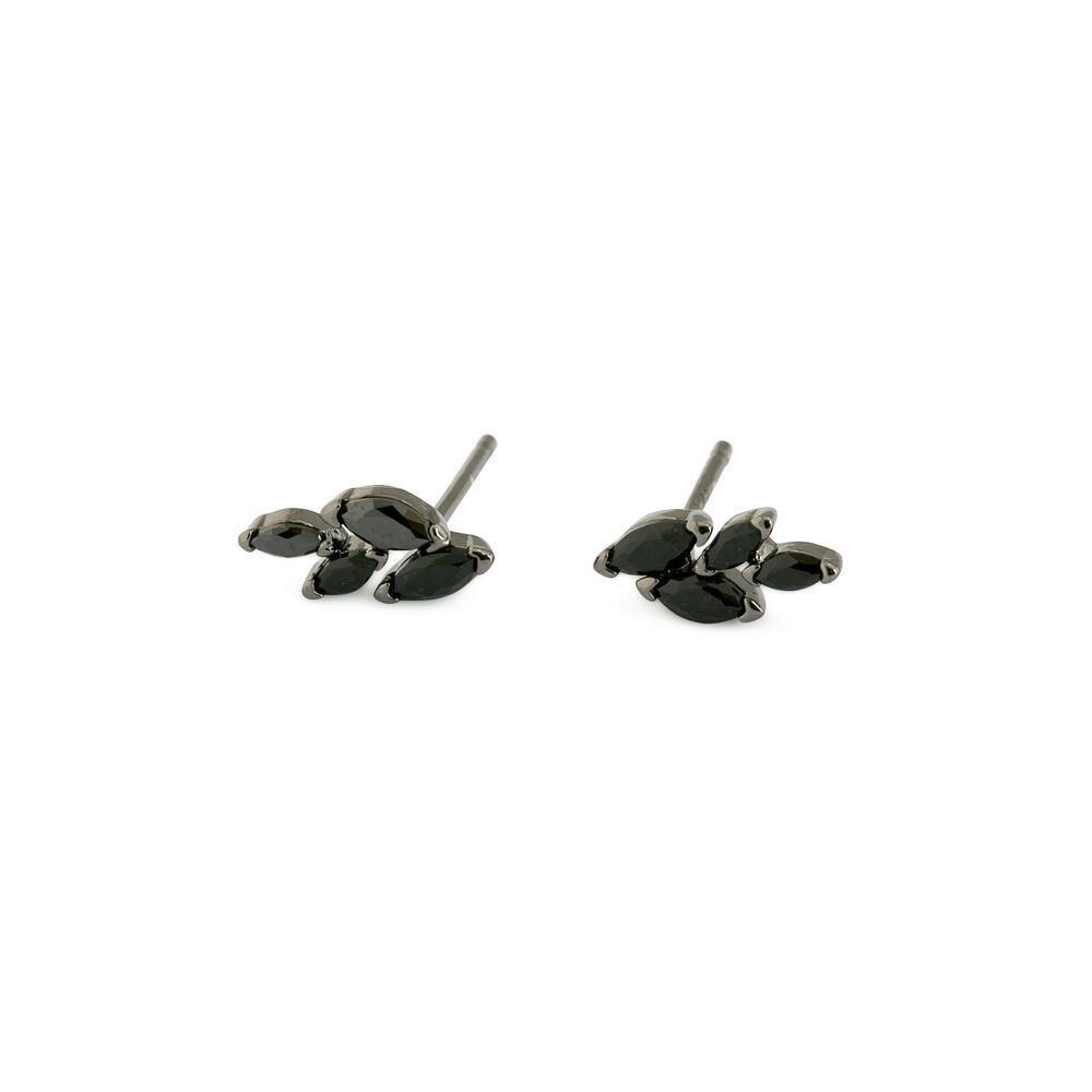 Leaf black crystal stud earrings | MEZI