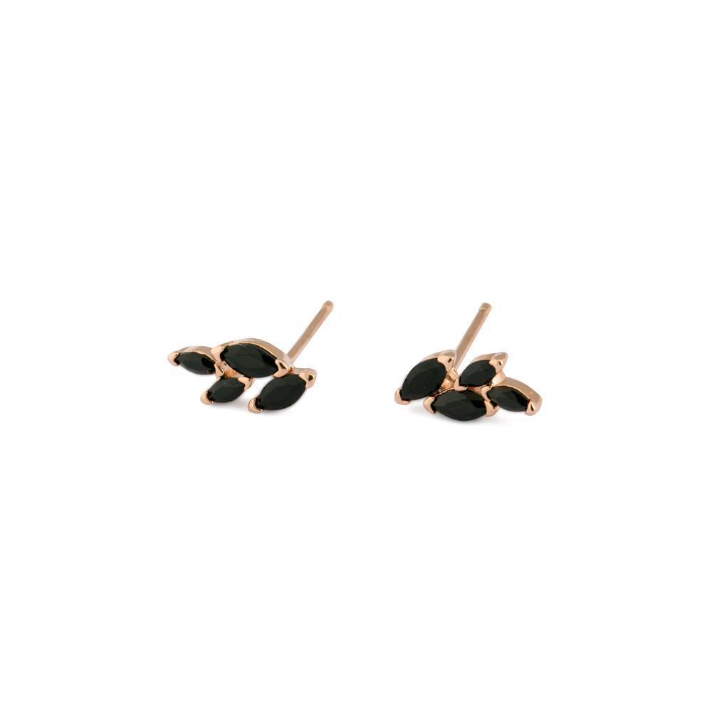 Leaf black crystal stud earrings | MEZI