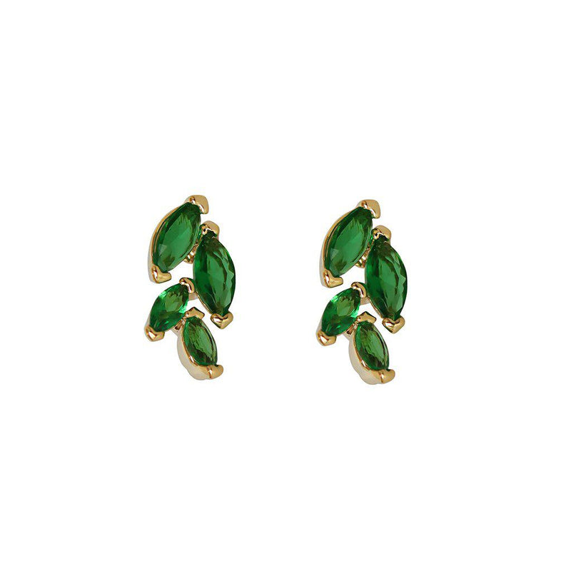Leaf gold crystal stud earrings