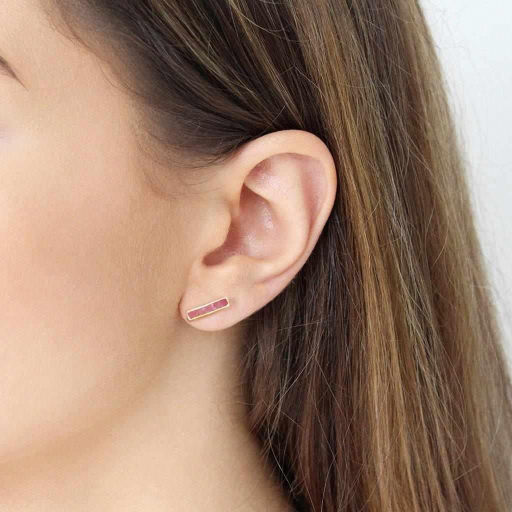 Lea semi-precious 2 micron gold studs earrings