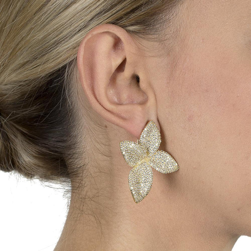 LIA FLOWER GOLD CRYSTAL EARRINGS-Earrings-MEZI