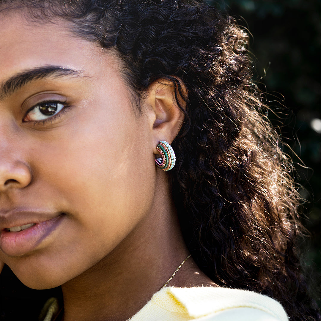 Aila multi coloured crystal half hoop earrings
