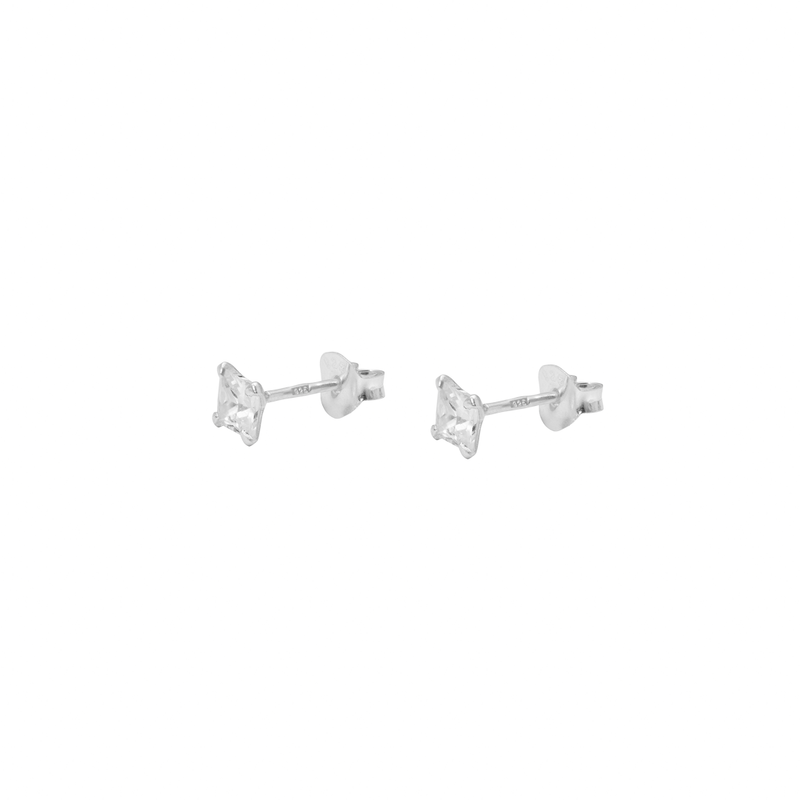 Cubic zirconia silver base square studs