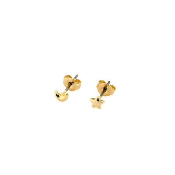 MOON & STAR GOLD PLAIN STUD EARRING-Earrings-MEZI