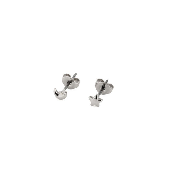 Moon & star plain stud earring