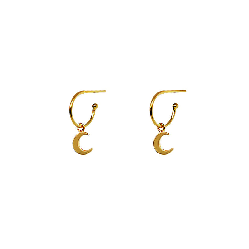 Moon 1 micron gold hoop drop earrings