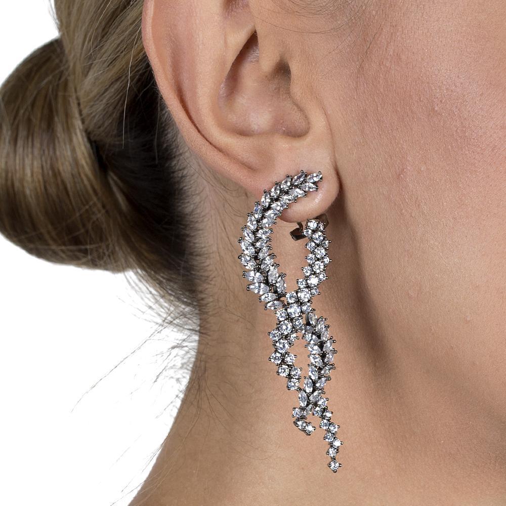 Nisha gunmetal crystal twist drop earrings | MEZI