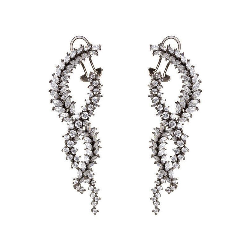 Nisha gunmetal crystal twist drop earrings
