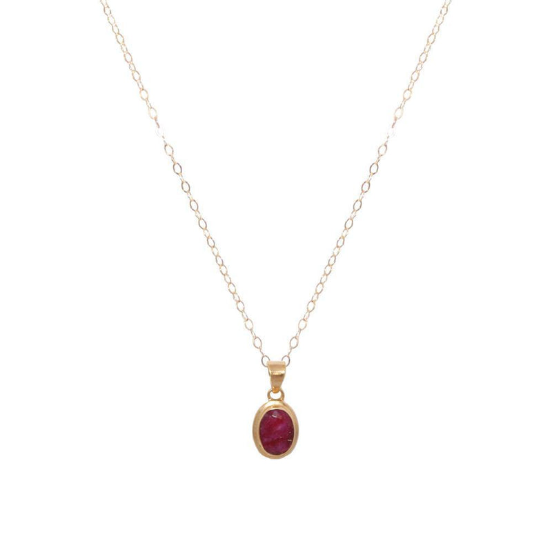 ROUGH RUBY GOLD FILLED OVAL PENDANT-Necklaces-MEZI