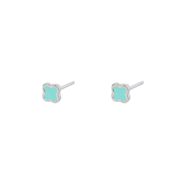 Small blue clover sterling silver stud earrings