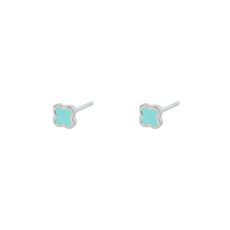 Small blue clover sterling silver stud earrings