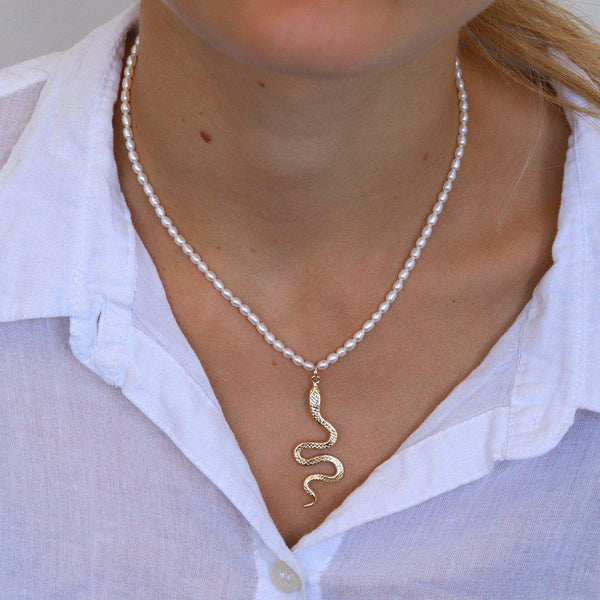 Snake pearl gold filled pendant