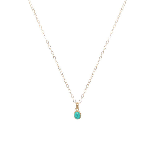 TURQUOISE GOLD FILLED OVAL SMALL DROP PENDANT-Necklaces-MEZI