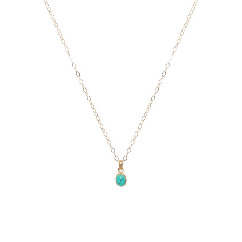 TURQUOISE GOLD FILLED OVAL SMALL DROP PENDANT-Necklaces-MEZI